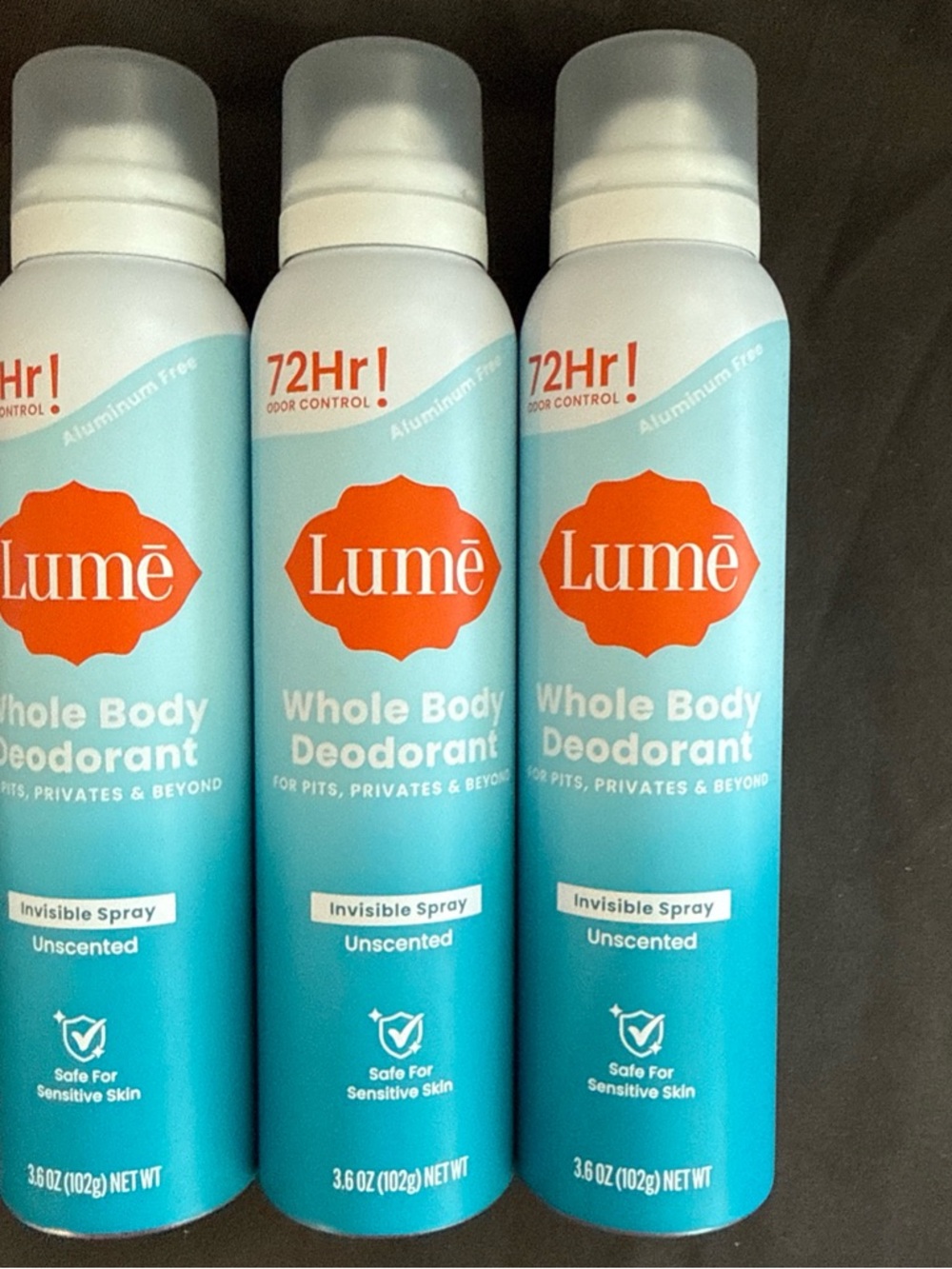 Lumē Unscented Whole Body Deodorant Spray - Set of three